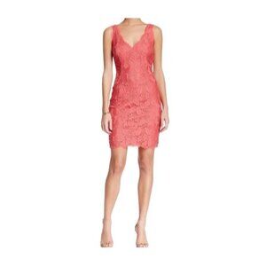 Adrianna Papell Floral Lace Sleeveless V-Neck Dress Size 8 Coral Pink